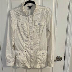 Izod Cream Utility Jacket with Stand-Up Collar and Full-Length Zipper